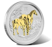 1 Unze Silber Australien Lunar II Pferd 2014 teilvergoldet + Box + Zertifikat