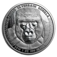 1 Unze Silbermünze Afrika Kongo Silberrücken Gorilla 2016