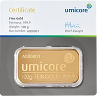 100 Gramm Goldbarren Umicore