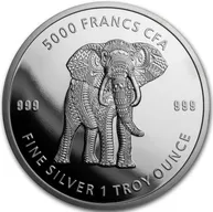 1 Unze Silbermünze Republic of Tschad Mandala Elefant 2019