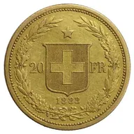 20 schweizer Franken Goldmünze Helvetia 1883