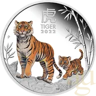 1 Unze Silbermünze Australien Lunar III Tiger 2022 - polierte platte - coloriert