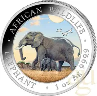 1 Unze Silbermünze Somalia Elefant 2022 - coloriert