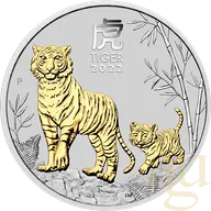 1 Unze Silbermünze Australien Lunar III Tiger 2022 teilvergoldet