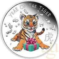 1/2 Unze Silbermünze Tuvalu Baby Tiger 2022 - polierte Platte - coloriert