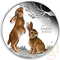1 Unze Silbermünze Australien Lunar III Hase 2023 - polierte platte - coloriert