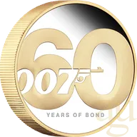 2 Unzen Silbermünze Tuvalu James Bond 60 Years of Bond 2022 proof teilvergoldet