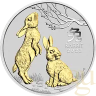 1 Unze Silbermünze Australien Lunar III Hase 2023 teilvergoldet