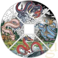 4x 1 Unze Silbermünze Australien Lunar III Drache 2024 Quadrant Four-Coin-Set coloriert - Proof