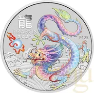 1 Unze Silbermünze Australien Lunar III Drache 2024 weiß coloriert