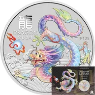 1 Unze Silbermünze Australien Lunar III Drache 2024 ANDA Special weiß coloriert - Coincard