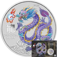 1 Unze Silbermünze Australien Lunar III Drache 2024 ANDA Special lila coloriert - Coincard