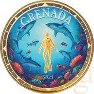 1 Unze Goldmünze EC8 Grenada - Shark Diver 2024 - coloriert