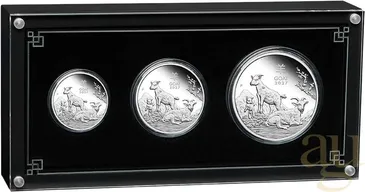Silbermünze Australien Lunar III Ziege 2027 - polierte Platte - Three Coin Set