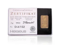 2 Gramm Goldbarren Kinebar (schwarze Karte)