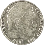 2 Reichsmark Silbermünze Hindenburg mit HK