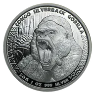 1 Unze Silbermünze Afrika Kongo Silberrücken Gorilla 2015
