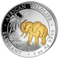 1 Unze Silbermünze Somalia Elefant 2017 teilvergoldet