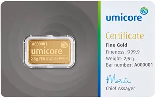 2,5 Gramm Goldbarren Umicore