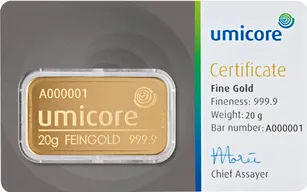 20 Gramm Goldbarren Umicore