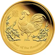 1/10 Unze Goldmünze Australien Lunar II Hahn 2017 - polierte Platte