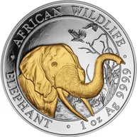 1 Unze Silbermünze Somalia Elefant 2018 teilvergoldet