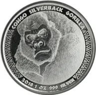 1 Unze Silbermünze Afrika Kongo Silberrücken Gorilla 2018