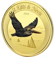 1 Unze Goldmünze EC8 St. Kitts & Nevis - Pelikan 2018 - coloriert