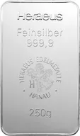 250 Gramm Silberbarren Heraeus geprägt