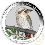 1 Unze Silbermünze Australien Kookaburra 2021 - coloriert