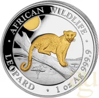 1 Unze Silbermünze Somalia African Wildlife Leopard 2021 - teilvergoldet