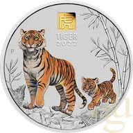 1 Kilogramm Silbermünze Australien Lunar III Tiger 2022 - coloriert mit 1g Gold Privy Mark