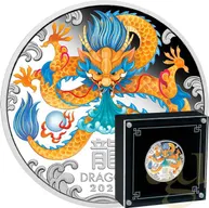 1 Unze Silbermünze Australien Lunar III Drache 2024 - polierte platte - coloriert