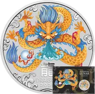 1 Unze Silbermünze Australien Lunar III Drache 2024 coloriert - Coincard