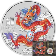1 Unze Silbermünze Australien Lunar III Drache 2024 rot coloriert - Coincard