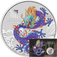 1 Unze Silbermünze Australien Lunar III Drache 2024 violett coloriert - Coincard