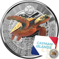 1 Unze Silbermünze Cayman Islands Schildkröte 2023 - Coloriert