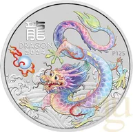 1/2 Unze Silbermünze Australien Lunar III Drache 2024 - weiß coloriert