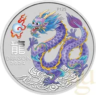 1/2 Unze Silbermünze Australien Lunar III Drache 2024 - violett coloriert