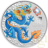 1/2 Unze Silbermünze Australien Lunar III Drache 2024 - blau coloriert