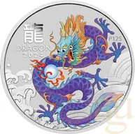 1/2 Unze Silbermünze Australien Lunar III Drache 2024 - lila coloriert