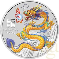 1/2 Unze Silbermünze Australien Lunar III Drache 2024 - gelb coloriert