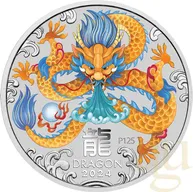 1/2 Unze Silbermünze Australien Lunar III Drache 2024 - coloriert