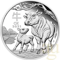 1/2 Unze Silbermünze Australien Lunar III Ochse 2021 - polierte Platte