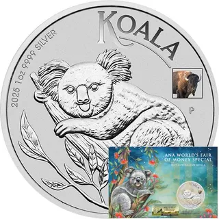 1 Unze Silbermünze Australien Koala 2025 ANA Bison Privy Mark coloriert - Coincard