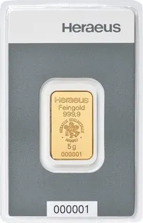 5 Gramm Goldbarren Heraeus
