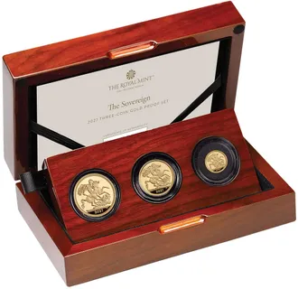 Sovereign King Charles 2027 Goldmünzen - polierte Platte - Three-Coin-Set