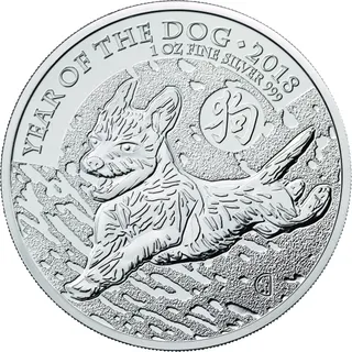 1 Unze Silbermünze Lunar Serie UK Hund 2018