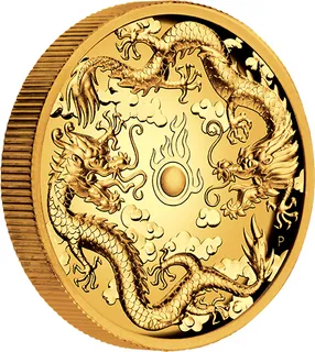 2 Unzen Goldmünze Australien Drache & Drache 2019 - High Relief - polierte Platte