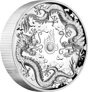 2 Unzen Silbermünze Australien Drache & Drache 2019 - High Relief - polierte Platte